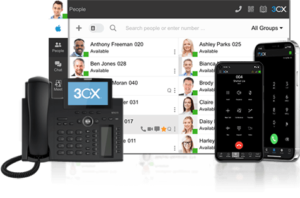 Communication unifiée de 3CX avec la Téléphonie IP (VoIP), l'application mobile et le softphone.